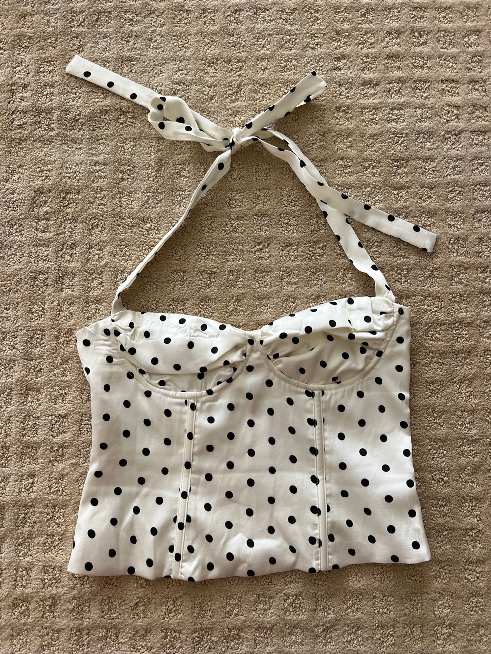 Peppermayo White Polka Dot Halter Bustier Top